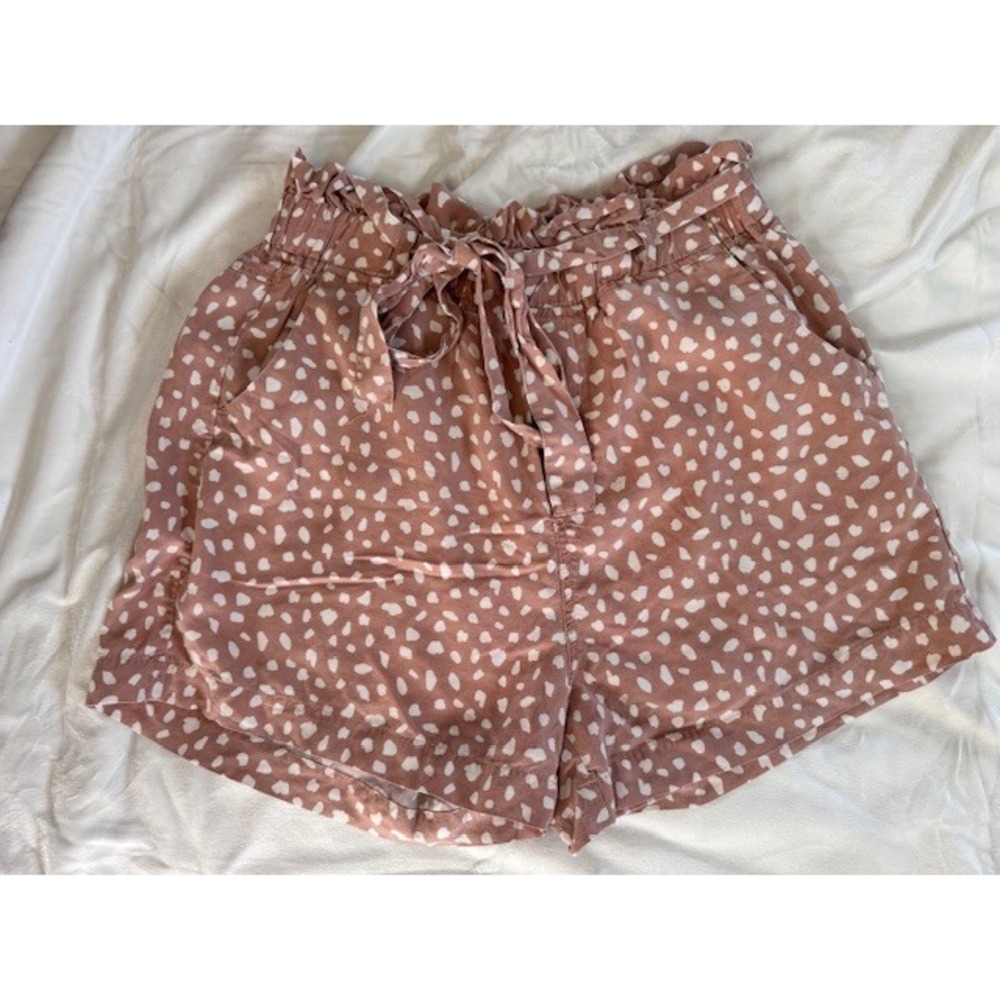 Thread Supply Pink Paperbag Waist Shorts Polka Dot Print Tie Front Large